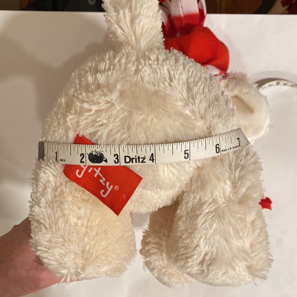 GITZY Valentines Day Plush White Toy Dog Puppy Red Beanie Scarf Brown Nose - Picture 3 of 14